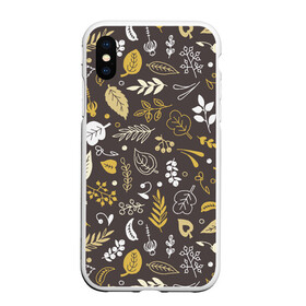 Чехол для iPhone XS Max матовый с принтом Осенние листья и ягоды в городе Новоалтайск, Силикон | Область печати: задняя сторона чехла, без боковых панелей | бежевый | желтый | коричневый | листья | осень | ягоды