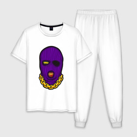 Мужская пижама хлопок с принтом DaBaby Purple Mask в городе Новоалтайск, 100% хлопок | брюки и футболка прямого кроя, без карманов, на брюках мягкая резинка на поясе и по низу штанин
 | gangster | golden | mask | music | rappers