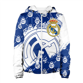Женская куртка 3D с принтом REAL MADRID / РЕАЛ МАДРИД в городе Новоалтайск, ткань верха — 100% полиэстер, подклад — флис | прямой крой, подол и капюшон оформлены резинкой с фиксаторами, два кармана без застежек по бокам, один большой потайной карман на груди. Карман на груди застегивается на липучку | fifa | football | football club. | real madrid | sport | uefa | английская премьер лига | лига финал | матч | реал мадрид | спорт | уефа | финал | фифа | футбол | футбольный клуб