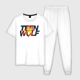 Мужская пижама хлопок с принтом Teen Wolf в городе Новоалтайск, 100% хлопок | брюки и футболка прямого кроя, без карманов, на брюках мягкая резинка на поясе и по низу штанин
 | alpha | beta | derek | derek hale | omega | scott | scott mccall | serial | stiles | stiles stilinski | teen wolf | wolf | бета | волк | волки | волчонок | дерек | дерек хейл | оборотень | оборотни | ольфа | омега | сериал | скотт | скотт макколл | стайлз