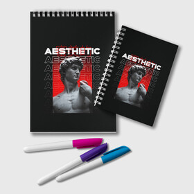 Блокнот с принтом ЭСТЕТИЧЕСКИЙ / AESTHETIC в городе Новоалтайск, 100% бумага | 48 листов, плотность листов — 60 г/м2, плотность картонной обложки — 250 г/м2. Листы скреплены удобной пружинной спиралью. Цвет линий — светло-серый
 | Тематика изображения на принте: aesthetic | devid statue | градиент | давид | китайские иероглифы | статуя | эстетика. | эстетический