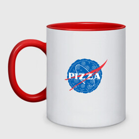 Кружка двухцветная с принтом NASA Pizza в городе Новоалтайск, керамика | объем — 330 мл, диаметр — 80 мм. Цветная ручка и кайма сверху, в некоторых цветах — вся внутренняя часть | Тематика изображения на принте: mars | moon | nasa | астероид | астронавт | астрономия | вселенная | гагарин | галактика | земля | илон | комета | космонавт | космос | луна | марс | маск | наса | небо | нло | пицца | планета | пришелец | ракета