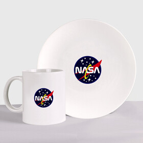 Набор: тарелка + кружка с принтом Space NASA в городе Новоалтайск, керамика | Кружка: объем — 330 мл, диаметр — 80 мм. Принт наносится на бока кружки, можно сделать два разных изображения. 
Тарелка: диаметр - 210 мм, диаметр для нанесения принта - 120 мм. | mars | moon | nasa | астероид | астронавт | астрономия | вселенная | гагарин | галактика | земля | илон | комета | космонавт | космос | луна | марс | маск | наса | небо | нло | планета | полёт | пришелец | ракета