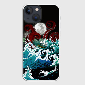 Чехол для iPhone 13 mini с принтом Корабль на Волнах | Кракен в городе Новоалтайск,  |  | Тематика изображения на принте: animal | beast | kraken | monster | moon | ocean | octopus | sea | ship | water | waves | вода | волны | животные | звери | корабль | кракен | луна | монстр | море | океан | осьминог | рыбы | щупальца
