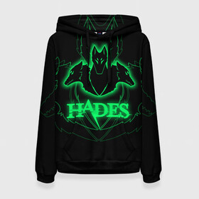 Женская толстовка 3D с принтом Hades в городе Новоалтайск, 100% полиэстер  | двухслойный капюшон со шнурком для регулировки, мягкие манжеты на рукавах и по низу толстовки, спереди карман-кенгуру с мягким внутренним слоем. | hades | roguelike | бесконечные круги ада | волки | зелёные | компьютерная игра | светящиеся | эмблема