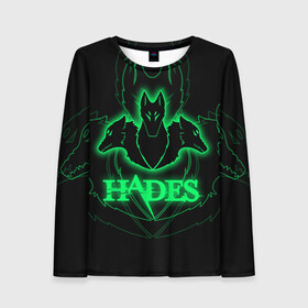 Женский лонгслив 3D с принтом Hades в городе Новоалтайск, 100% полиэстер | длинные рукава, круглый вырез горловины, полуприлегающий силуэт | hades | roguelike | бесконечные круги ада | волки | зелёные | компьютерная игра | светящиеся | эмблема