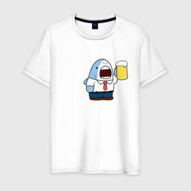 Мужская футболка хлопок с принтом SHARK & BEER (парная) в городе Новоалтайск, 100% хлопок | прямой крой, круглый вырез горловины, длина до линии бедер, слегка спущенное плечо. | beer | best friends | friends | instagram | mem | shark | vk | vk мем | акула | акулы | вк | вк мем | друзья | инстаграм | лучшие друзья | мем | прикол | тюлень