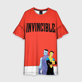 Детское платье 3D с принтом Invincible в городе Новоалтайск, 100% полиэстер | прямой силуэт, чуть расширенный к низу. Круглая горловина, на рукавах — воланы | allen | invincible | omni man | omniman | superhero | алиен | аллен | инвинсибл | неуязвимый | омнимэн | супергерои