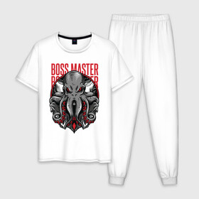 Мужская пижама хлопок с принтом Boss Master в городе Новоалтайск, 100% хлопок | брюки и футболка прямого кроя, без карманов, на брюках мягкая резинка на поясе и по низу штанин
 | арт | графика | море | морские обитатели | осьминог