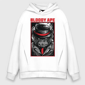 Мужское худи Oversize хлопок с принтом Bloody ape в городе Новоалтайск, френч-терри — 70% хлопок, 30% полиэстер. Мягкий теплый начес внутри —100% хлопок | боковые карманы, эластичные манжеты и нижняя кромка, капюшон на магнитной кнопке | арт | горилла | графика | животные | звери | обезьяны