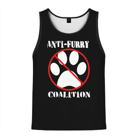 Мужская майка 3D с принтом Anti-Furry coalition в городе Новоалтайск, 100% полиэстер | круглая горловина, приталенный силуэт, длина до линии бедра. Пройма и горловина окантованы тонкой бейкой | anti furry | coalition | furry | антифурри | антропоморфные животные | запрет | зверь | знак | коалиция | фурри | человек животные