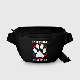 Поясная сумка 3D с принтом Anti-Furry coalition в городе Новоалтайск, 100% полиэстер | плотная ткань, ремень с регулируемой длиной, внутри несколько карманов для мелочей, основное отделение и карман с обратной стороны сумки застегиваются на молнию | anti furry | coalition | furry | антифурри | антропоморфные животные | запрет | зверь | знак | коалиция | фурри | человек животные