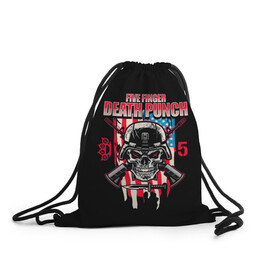 Рюкзак-мешок 3D с принтом 5FDP | Five Finger Death Punch в городе Новоалтайск, 100% полиэстер | плотность ткани — 200 г/м2, размер — 35 х 45 см; лямки — толстые шнурки, застежка на шнуровке, без карманов и подкладки | 5fdp | america | death | ffdp | finger | five | hard | metal | music | punch | rock | skull | states | united | usa | америка | метал | музыка | рок | сша | хард | череп