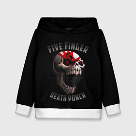 Детская толстовка 3D с принтом Five Finger Death Punch | 5FDP в городе Новоалтайск, 100% полиэстер | двухслойный капюшон со шнурком для регулировки, мягкие манжеты на рукавах и по низу толстовки, спереди карман-кенгуру с мягким внутренним слоем | 5fdp | america | death | ffdp | finger | five | hard | metal | music | punch | rock | skull | states | united | usa | америка | метал | музыка | рок | сша | хард | череп
