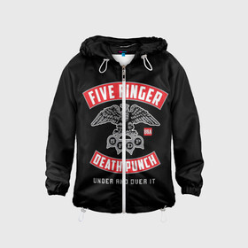 Детская ветровка 3D с принтом Five Finger Death Punch (5FDP) в городе Новоалтайск, 100% полиэстер | подол и капюшон оформлены резинкой с фиксаторами, по бокам два кармана без застежек, один потайной карман на груди | 5fdp | america | death | ffdp | finger | five | hard | metal | music | punch | rock | skull | states | united | usa | америка | метал | музыка | рок | сша | хард | череп