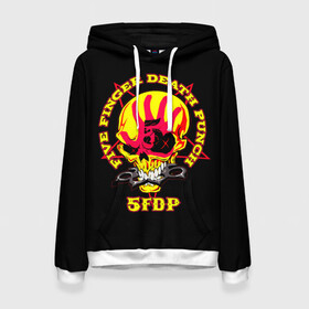 Женская толстовка 3D с принтом Five Finger Death Punch (FFDP) в городе Новоалтайск, 100% полиэстер  | двухслойный капюшон со шнурком для регулировки, мягкие манжеты на рукавах и по низу толстовки, спереди карман-кенгуру с мягким внутренним слоем. | 5fdp | america | death | ffdp | finger | five | hard | metal | music | punch | rock | skull | states | united | usa | америка | метал | музыка | рок | сша | хард | череп
