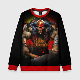 Детский свитшот 3D с принтом Five Finger Death Punch Skull в городе Новоалтайск, 100% полиэстер | свободная посадка, прямой крой, мягкая тканевая резинка на рукавах и понизу свитшота | album cover | art | butcher | dark art | ffdp | ffdp мерч | five finger death punch merch | five finger death punch мерч | got your six | heavy metal | skull | арт | иллюстрация | мясник | обложка альбома
