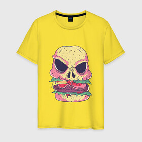 Мужская футболка хлопок с принтом Череп Бургер Skull Burger в городе Новоалтайск, 100% хлопок | прямой крой, круглый вырез горловины, длина до линии бедер, слегка спущенное плечо. | 100 эко | big daddy | boomer | fashion man | hipster | hipster merch | old school | real man | skulls | vintage | wild beast | бумер | винтаж | гамбургер | еда | фастфуд | хипстер | хипстер мерч | хипстерский череп | черепа | чизбургер