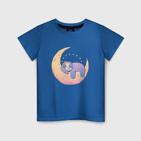 Детская футболка хлопок с принтом Ленивец на луне Sloth on Moon в городе Новоалтайск, 100% хлопок | круглый вырез горловины, полуприлегающий силуэт, длина до линии бедер | art | cute sloth | dream | dreaming | half moon | halfmoon | moon | nap | napping | sleep | sleeping | stars | арт | звёздочки | звёзды | иллюстрация | ленивцы | мерч | месяц | милый ленивец | полумесяц | рисунок | смешной ленивец | сон | спи