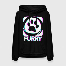 Женская толстовка 3D с принтом Furry в городе Новоалтайск, 100% полиэстер  | двухслойный капюшон со шнурком для регулировки, мягкие манжеты на рукавах и по низу толстовки, спереди карман-кенгуру с мягким внутренним слоем. | furry | антропоморфные животные | лапа | логотип | люди животные | отпечаток | след | фурри | фурри фэндом | эмблема