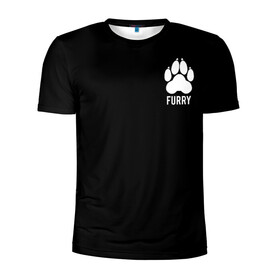 Мужская футболка 3D спортивная с принтом Furry в городе Новоалтайск, 100% полиэстер с улучшенными характеристиками | приталенный силуэт, круглая горловина, широкие плечи, сужается к линии бедра | furry | антропоморфные животные | лапа | логотип | люди животные | отпечаток | след | фурри | фурри фэндом | эмблема