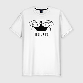 Мужская футболка хлопок Slim с принтом Чёрный клевер IDIOT! в городе Новоалтайск, 92% хлопок, 8% лайкра | приталенный силуэт, круглый вырез ворота, длина до линии бедра, короткий рукав | asta | black bulls | black clover | quartet knights | yuno | акума | аниме | аста | блэк кловер | буракку куро:ба | демон | королевство клевера | король магов | лихт | магна | манга | пятилистник | черный бык | чёрный клев