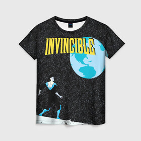 Женская футболка 3D с принтом Invincible в городе Новоалтайск, 100% полиэфир ( синтетическое хлопкоподобное полотно) | прямой крой, круглый вырез горловины, длина до линии бедер | allen | invincible | omni man | omniman | superhero | алиен | аллен | инвинсибл | неуязвимый | омнимэн | супергерои