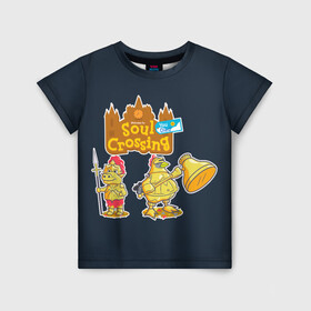 Детская футболка 3D с принтом Animal crossing x Dark Souls в городе Новоалтайск, 100% гипоаллергенный полиэфир | прямой крой, круглый вырез горловины, длина до линии бедер, чуть спущенное плечо, ткань немного тянется | animal crossing | dark souls | game | games | анимал | дарк соулс | играб игры | изабель | кросинг | кроссинг | мистер ресетти | том нук | энимал