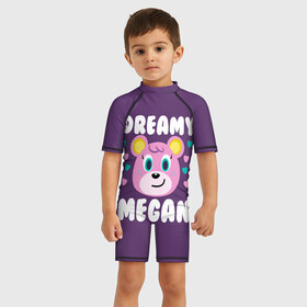 Детский купальный костюм 3D с принтом Dreamy Megan в городе Новоалтайск, Полиэстер 85%, Спандекс 15% | застежка на молнии на спине | Тематика изображения на принте: animal crossing | game | games | анимал | играб игры | изабель | кросинг | кроссинг | мистер ресетти | том нук | энимал