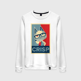 Женский свитшот хлопок с принтом Crisp в городе Новоалтайск, 100% хлопок | прямой крой, круглый вырез, на манжетах и по низу широкая трикотажная резинка  | animal crossing | game | games | анимал | играб игры | изабель | кросинг | кроссинг | мистер ресетти | том нук | энимал