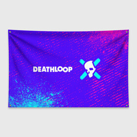 Флаг-баннер с принтом Deathloop - Взрыв в городе Новоалтайск, 100% полиэстер | размер 67 х 109 см, плотность ткани — 95 г/м2; по краям флага есть четыре люверса для крепления | death | deathloop | game | games | loop | взрыв | дэслуп | дэт | дэтлуп | знак | игра | игры | краска | лого | луп | мертвая | пелтя | символ