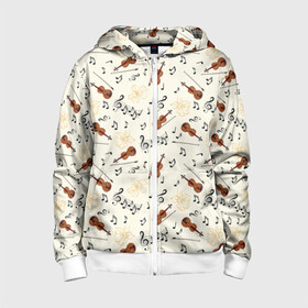 Детская толстовка 3D на молнии с принтом Скрипка, ноты, цветы в городе Новоалтайск, 100% полиэстер |  манжеты и пояс оформлены широкой мягкой резинкой, двухслойный капюшон со шнурком для регулировки, спереди карманы и застежка-молния
 | Тематика изображения на принте: музыка | ноты | скрипичный ключ | скрипка | смычок | цветы