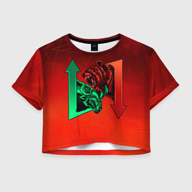 Женская футболка Crop-top 3D с принтом Бык VS Медведь в городе Новоалтайск, 100% полиэстер | круглая горловина, длина футболки до линии талии, рукава с отворотами | арт | бой | бык | графика | животные | звери | лого | медведь