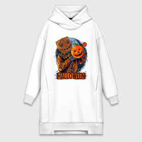 Платье-худи хлопок с принтом Пугающий Тони в городе Новоалтайск,  |  | halloween | конфети | леденец | ночь | полнолуние | пугало | тыква