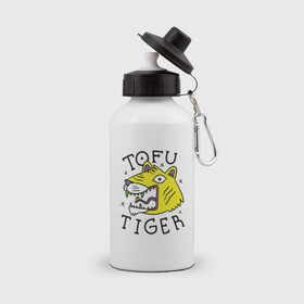 Бутылка спортивная с принтом Tofu Tiger Тигр Сыр Тофу в городе Новоалтайск, металл | емкость — 500 мл, в комплекте две пластиковые крышки и карабин для крепления | amur tiger | art | japan | japanese | tattoo | абстрактный принт | абстракция | амурский тигр | арт | детский рисунок | желтый тигр | животные | зубы | клыки | скетч | татуировка | татуировка тигра | тигр ест | тигры
