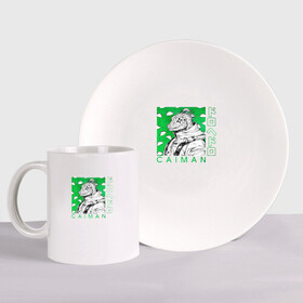 Набор: тарелка + кружка с принтом Caiman Dorohedoro в городе Новоалтайск, керамика | Кружка: объем — 330 мл, диаметр — 80 мм. Принт наносится на бока кружки, можно сделать два разных изображения. 
Тарелка: диаметр - 210 мм, диаметр для нанесения принта - 120 мм. | anime | caiman | dorohedoro | kaiman | magician killer | manga | nikaido | noi | shin | аниме | дорохедоро | кайман | маги | магия | манга | никадо | нои | шин