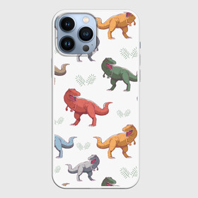 Чехол для iPhone 13 Pro Max с принтом Разноцветные тираннозавры в городе Новоалтайск,  |  | art | dino | dinosaur | dinosaurus | pattern | t rex | t rex merch | арт | детский рисунок | динозавр | динозавр мерч | динозаврики | иллюстрация | паттерн | рекс | рисунок динозавра | страшные динозавры | т рекс | тираннозавр