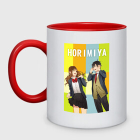 Кружка двухцветная с принтом horimiya в городе Новоалтайск, керамика | объем — 330 мл, диаметр — 80 мм. Цветная ручка и кайма сверху, в некоторых цветах — вся внутренняя часть | anime | horimiya | kawaii | manga | shoujo | shoujomanga | аниме | манга | хоримия