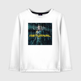 Детский лонгслив хлопок с принтом returnal game в городе Новоалтайск, 100% хлопок | круглый вырез горловины, полуприлегающий силуэт, длина до линии бедер | alien | astronaut | cosmos | games | horror | monster | nextgen | playstation 5 | ps5 | returnal | shooter | space | unreal engine | астронавт | игры | инопланетянин | космонав5 | космонавт | космос | монстр | некстген | плейстейшен 5 | пс5 | ужасы | шуте