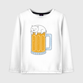 Детский лонгслив хлопок с принтом Beer Cat в городе Новоалтайск, 100% хлопок | круглый вырез горловины, полуприлегающий силуэт, длина до линии бедер | animal | beer | cat | cute | kitty | meow | друг | животные | киска | китти | кот | котенок | котик | котэ | кошечка | кошка | лев | леопард | милый | мур | мяу | пантера | питомец | рысь | тигр