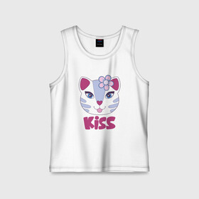 Детская майка хлопок с принтом Kiss Cat в городе Новоалтайск,  |  | animal | cat | cute | kitty | meow | друг | животные | киска | китти | кот | котенок | котик | котэ | кошечка | кошка | лев | леопард | милый | мур | мяу | пантера | питомец | рысь | тигр