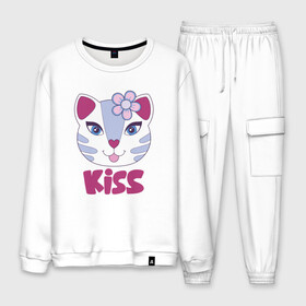 Мужской костюм хлопок с принтом Kiss Cat в городе Новоалтайск, 100% хлопок | на свитшоте круглая горловина, мягкая резинка по низу. Брюки заужены к низу, на них два вида карманов: два “обычных” по бокам и два объемных, с клапанами, расположенные ниже линии бедра. Брюки с мягкой трикотажной резинкой на поясе и по низу штанин. В поясе для дополнительного комфорта — широкие завязки | animal | cat | cute | kitty | meow | друг | животные | киска | китти | кот | котенок | котик | котэ | кошечка | кошка | лев | леопард | милый | мур | мяу | пантера | питомец | рысь | тигр