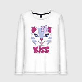 Женский лонгслив хлопок с принтом Kiss Cat в городе Новоалтайск, 100% хлопок |  | animal | cat | cute | kitty | meow | друг | животные | киска | китти | кот | котенок | котик | котэ | кошечка | кошка | лев | леопард | милый | мур | мяу | пантера | питомец | рысь | тигр