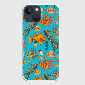 Чехол для iPhone 13 mini с принтом Подводный мир в городе Новоалтайск,  |  | fish | кальмар | коралл | морские | морские рыбы | подводный мир | ракушка | рыба | рыбки | рыбы