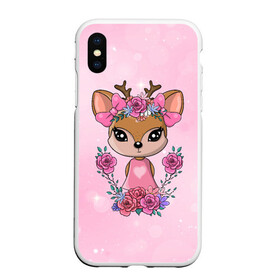 Чехол для iPhone XS Max матовый с принтом Милая олениха в городе Новоалтайск, Силикон | Область печати: задняя сторона чехла, без боковых панелей | Тематика изображения на принте: девочка | олениха | олень | олень девочка | розочки | цветочки