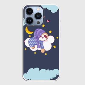 Чехол для iPhone 13 Pro с принтом Сонный ленивец в городе Новоалтайск,  |  | Тематика изображения на принте: звездочки | ленивец | лень | луна | месяц | ночная | ночь | сон | сонный | спокойной ночи