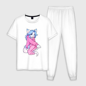 Мужская пижама хлопок с принтом Furry beast girl в городе Новоалтайск, 100% хлопок | брюки и футболка прямого кроя, без карманов, на брюках мягкая резинка на поясе и по низу штанин
 | animal | anthro | covered in fur | furry | fursuit | звери | покрытый мехом | фурри