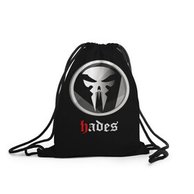 Рюкзак-мешок 3D с принтом Hades в городе Новоалтайск, 100% полиэстер | плотность ткани — 200 г/м2, размер — 35 х 45 см; лямки — толстые шнурки, застежка на шнуровке, без карманов и подкладки | hades | roguelike | бесконечные круги ада | клыки | компьютерная игра | череп | эмблема