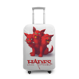 Чехол для чемодана 3D с принтом Hades wolf в городе Новоалтайск, 86% полиэфир, 14% спандекс | двустороннее нанесение принта, прорези для ручек и колес | hades | puppy | red | roguelike | three headed | wolf | бесконечные круги ада | волк | компьютерная игра | красный | трехглавый | щенок