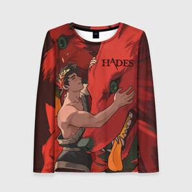 Женский лонгслив 3D с принтом Hades Zagreus в городе Новоалтайск, 100% полиэстер | длинные рукава, круглый вырез горловины, полуприлегающий силуэт | hades | roguelike | zagreus | бесконечные круги ада | бог | волк | загрей | компьютерная игра | красный | мифология | сын аида | трехглавый
